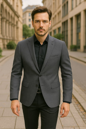 Men's Charcoal Grey Checkered Sport Coat – Classic Plaid Windowpane Pattern Blazer