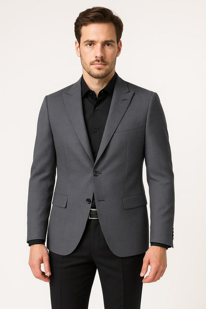 Men's Charcoal Grey Checkered Sport Coat – Classic Plaid Windowpane Pattern Blazer - Image 2