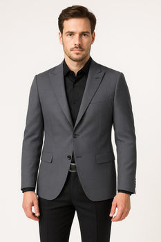 Men's Charcoal Grey Checkered Sport Coat – Classic Plaid Windowpane Pattern Blazer - Image 2