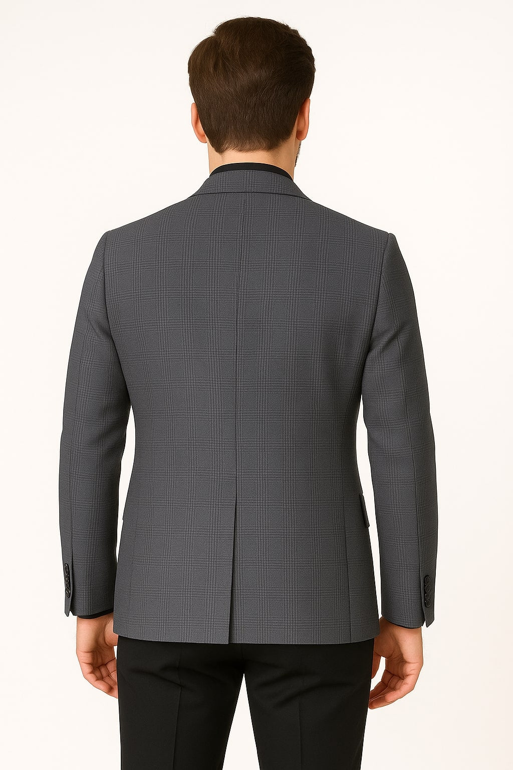 Men's Charcoal Grey Checkered Sport Coat – Classic Plaid Windowpane Pattern Blazer - Image 3