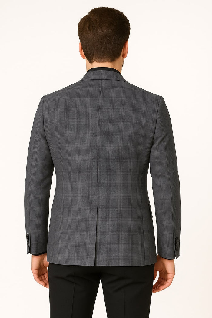 Men's Charcoal Grey Checkered Sport Coat – Classic Plaid Windowpane Pattern Blazer - Image 3