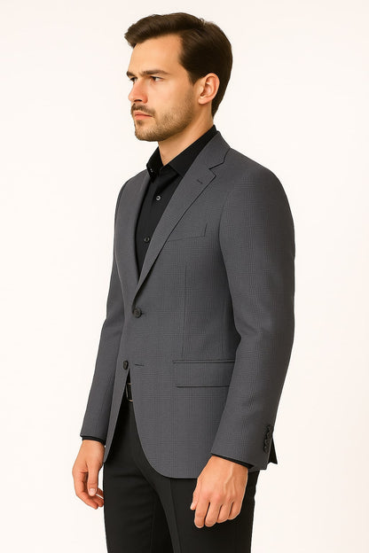 Men's Charcoal Grey Checkered Sport Coat – Classic Plaid Windowpane Pattern Blazer - Image 4