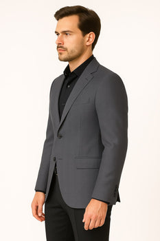Men's Charcoal Grey Checkered Sport Coat – Classic Plaid Windowpane Pattern Blazer - Image 4