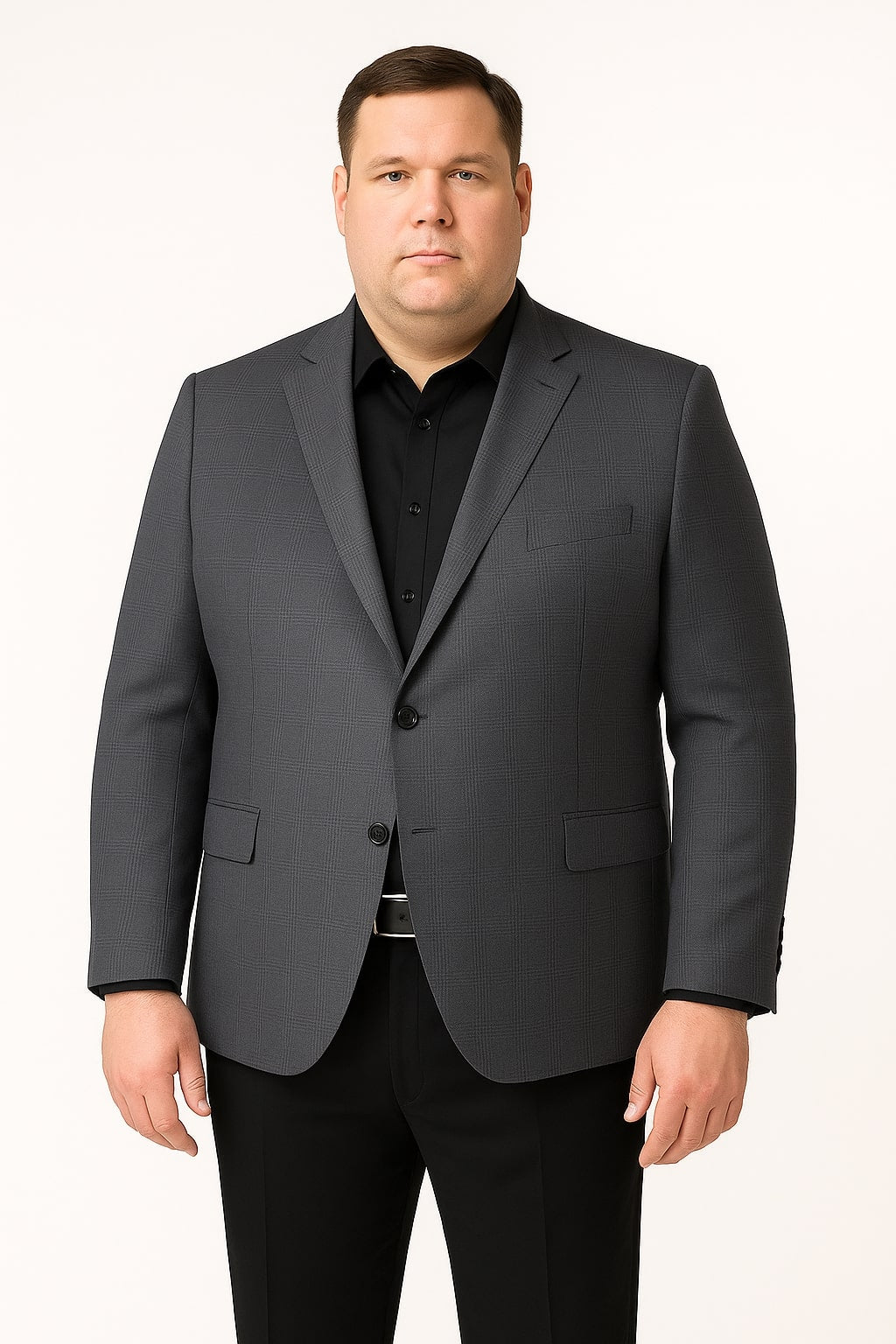 Men's Charcoal Grey Checkered Sport Coat – Classic Plaid Windowpane Pattern Blazer - Image 5