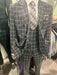Men’s Gray Checkered 3 Piece Double-Breasted Suit – Slim Fit Formal Outfit - Vested Glend Plaid Pattern Checkered