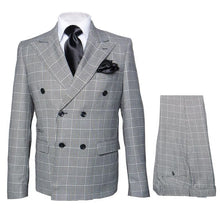 Men's Grey Glen Plaid Double-Breasted Suit – Classic Prince of Wales Check Two-Piece Set By Rossiman