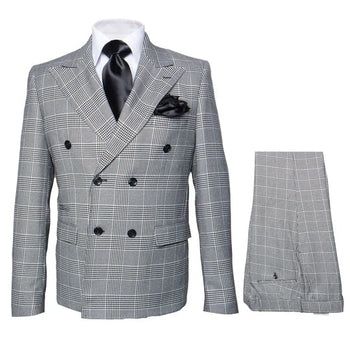 Grey Prince of Wales Check Suit – Rossiman Glen Plaid Double-Breasted Two-Piece for Men - Image 2