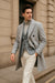 Men's Light Gray Double-Breasted Overcoat with Windowpane Vest – 3-Piece Wool Fabric By Alberto Nardoni