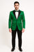 Men's Sateen Emerlad Green Tuxedo Jacket with Black Satin Lapel and Bow Tie – Slim Fit Prom and Party Blazer