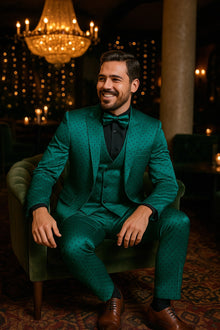 Men's Teal Green Polka Dot Tuxedo with Matching Vest and Bow Tie