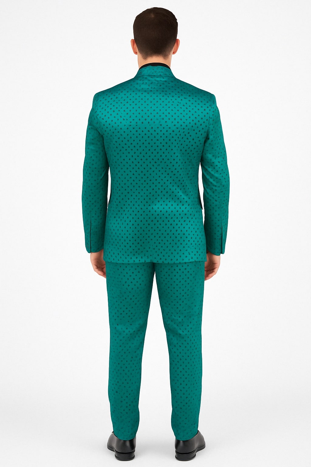 Men's Teal Green Polka Dot Tuxedo with Matching Vest and Bow Tie - Image 3