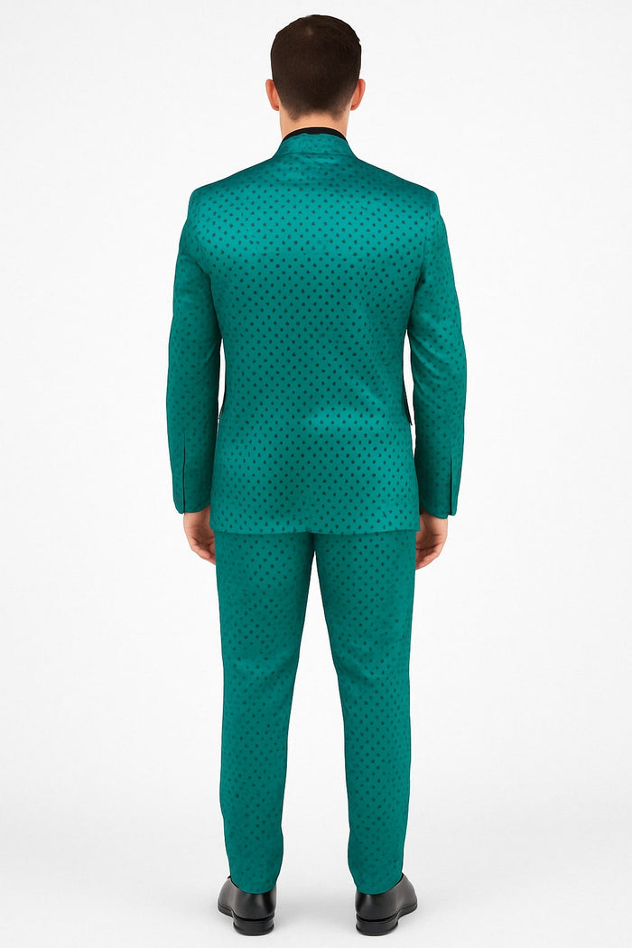Men's Teal Green Polka Dot Tuxedo with Matching Vest and Bow Tie - Image 3