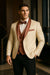 Men's White and Rose Gold Tuxedo with Mauve Satin Vest and Bow Tie – Elegant Formalwear for Weddings and Events
