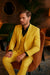 Men's Yellow 3-Piece Suit with Black Dress Shirt – Modern Slim Fit Formal Attire
