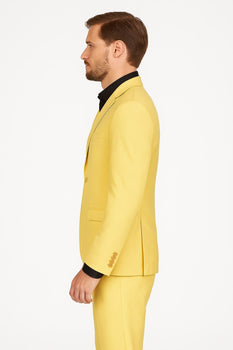 Men's Yellow 3-Piece Suit with Black Dress Shirt – Modern Slim Fit Formal Attire - Image 3