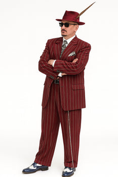Burgundy Pinstripe Zoot Suit – 3 Piece 1920s/1930s Gangster Outfit (Jacket and Pants and Vest)  Vintage Fashion - Image 6