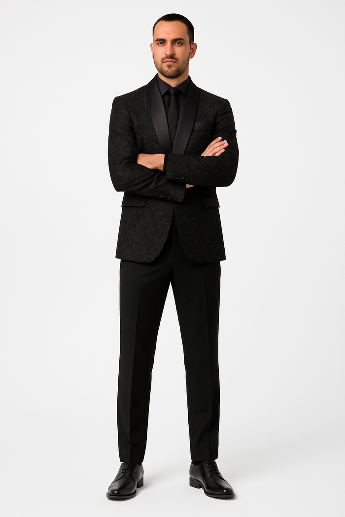 Men's 1 Button Slim Fit Satin Shawl Lapel Black Dinner Jacket - Image 8