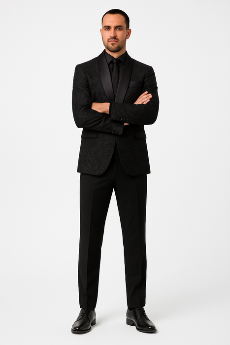 Men's 1 Button Slim Fit Satin Shawl Lapel Black Dinner Jacket