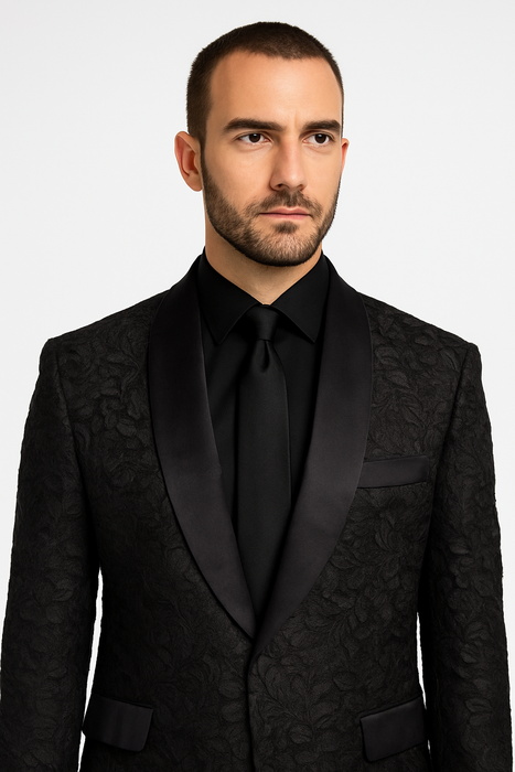 Men's 1 Button Slim Fit Satin Shawl Lapel Black Dinner Jacket
