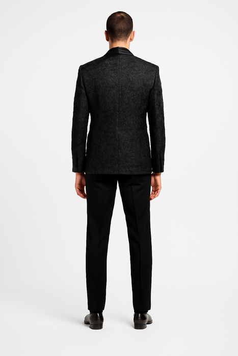 Men's 1 Button Slim Fit Satin Shawl Lapel Black Dinner Jacket