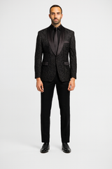 Men's 1 Button Slim Fit Satin Shawl Lapel Black Dinner Jacket