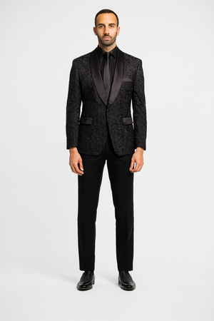 Men's 1 Button Slim Fit Satin Shawl Lapel Black Dinner Jacket