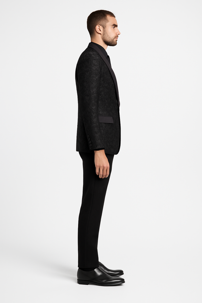Men's 1 Button Slim Fit Satin Shawl Lapel Black Dinner Jacket - Image 4