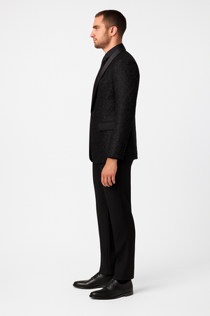 Men's 1 Button Slim Fit Satin Shawl Lapel Black Dinner Jacket - Image 2