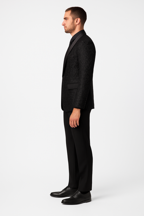 Men's 1 Button Slim Fit Satin Shawl Lapel Black Dinner Jacket