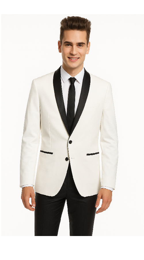 White With Black Lapel Shawl Collar Kids Sizes Fashion Tuxedo For Men Dinner Jacket With Black Pants + Shirt & Tie Perfect for toddler Suit wedding  attire outfits main image 1