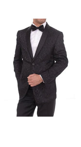 Men's 2 Button Floral Black Satin Shawl Lapel Slim Fit Cheap Priced Blazer Jacket For Men Sportcoat