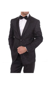 Men's 2 Button Floral Black Satin Shawl Lapel Slim Fit Cheap Priced Blazer Jacket For Men Sportcoat