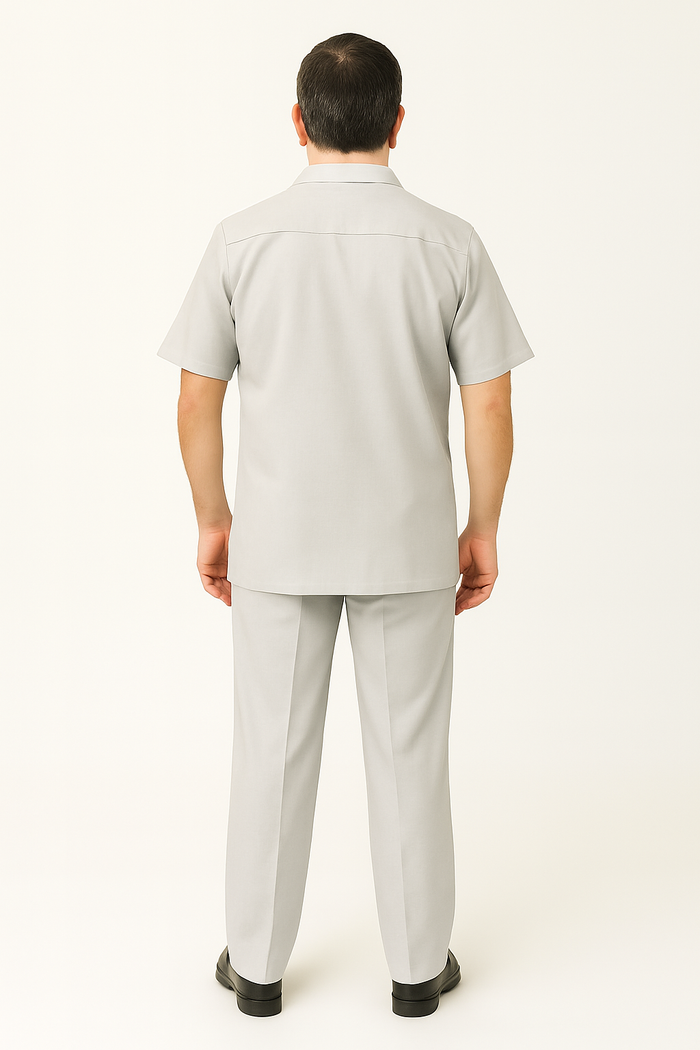 Men's 2 Piece Big Size Grey Linen Short Sleeve Casual Outfit Casual Two Piece Mens Walking Outfit For Sale Pant Sets Suit - Image 2