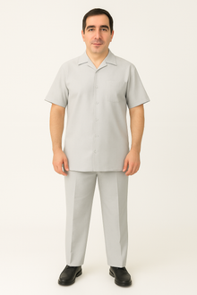 Men's 2 Piece Big Size Grey Linen Short Sleeve Casual Outfit Casual Two Piece Mens Walking Outfit For Sale Pant Sets Suit