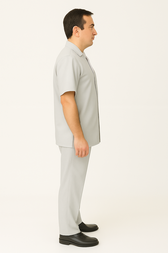 Men's 2 Piece Big Size Grey Linen Short Sleeve Casual Outfit Casual Two Piece Mens Walking Outfit For Sale Pant Sets Suit - Image 4