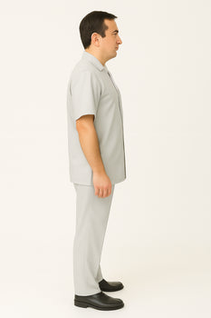 Men's 2 Piece Big Size Grey Linen Short Sleeve Casual Outfit Casual Two Piece Mens Walking Outfit For Sale Pant Sets Suit - Image 4