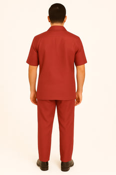 Men's 2 Piece Red Linen Short Sleeve Casual Two Piece Mens Walking Outfit For Sale Pant Sets Casual Big Size Suit - Image 2