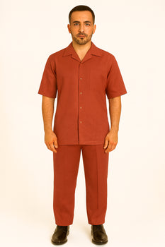 Men's 2 Piece Red Linen Short Sleeve Casual Two Piece Mens Walking Outfit For Sale Pant Sets Casual Big Size Suit