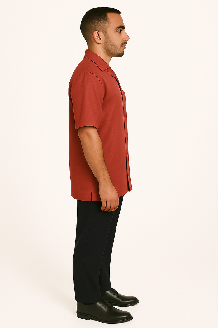 Men's 2 Piece Red Linen Short Sleeve Casual Two Piece Mens Walking Outfit For Sale Pant Sets Casual Big Size Suit - Image 3