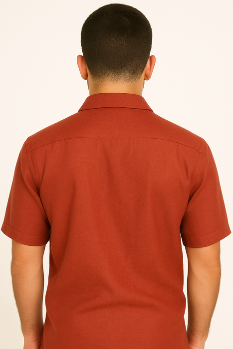 Men's 2 Piece Red Linen Short Sleeve Casual Two Piece Mens Walking Outfit For Sale Pant Sets Casual Big Size Suit