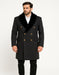 Men’s Black Double-Breasted Overcoat with Faux Fur Collar and Gold Buttons