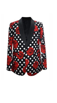 Men's Black Floral ~ Dot Pattern Shawl Lapel Blazer