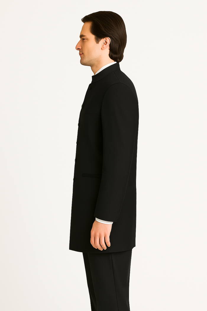 Men's Black Mandarin Collar Nehru Jacket - Image 4