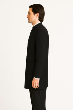 Men's Black Mandarin Collar Nehru Jacket - Image 4