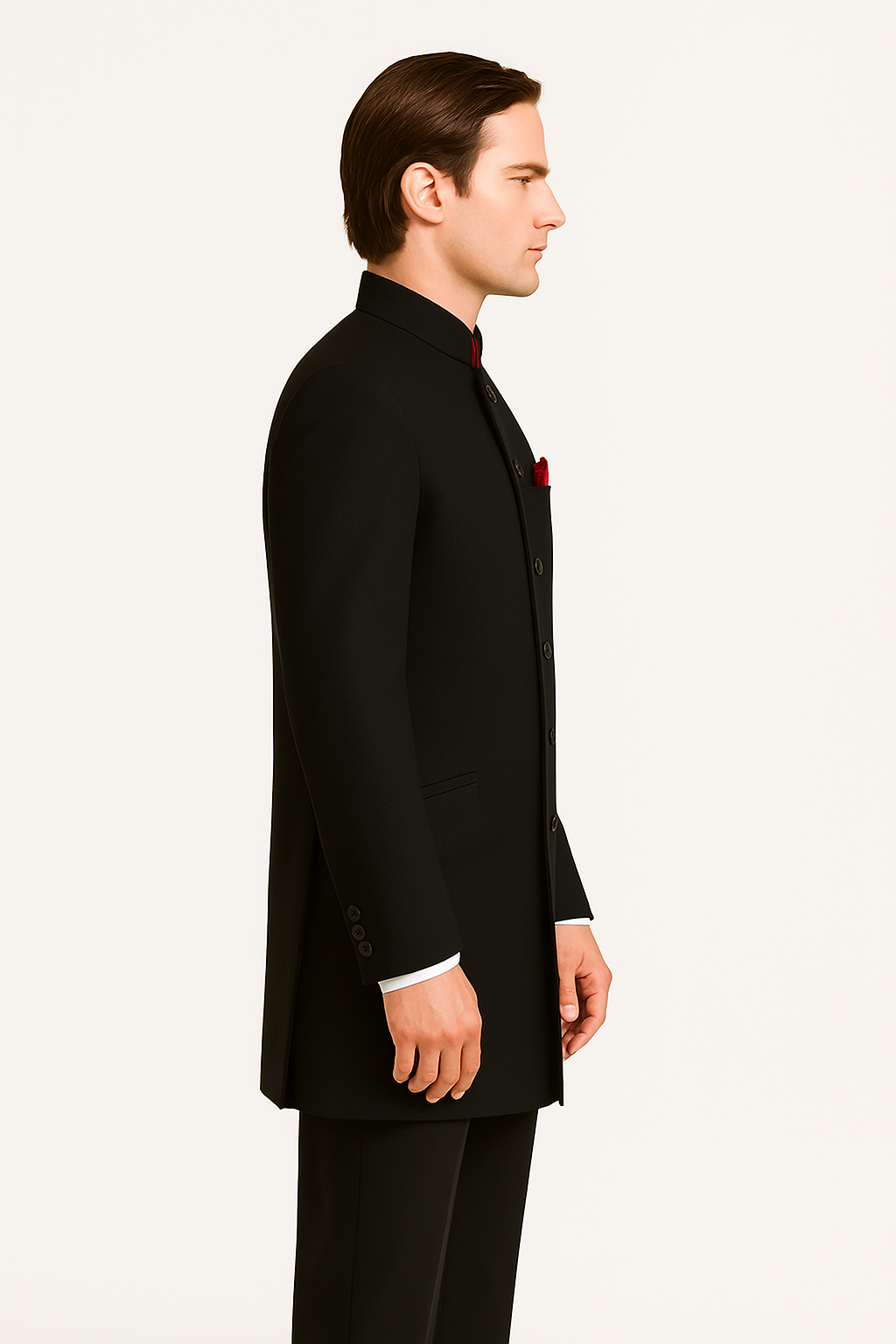 Men's Black Mandarin Collar Nehru Jacket - Image 2
