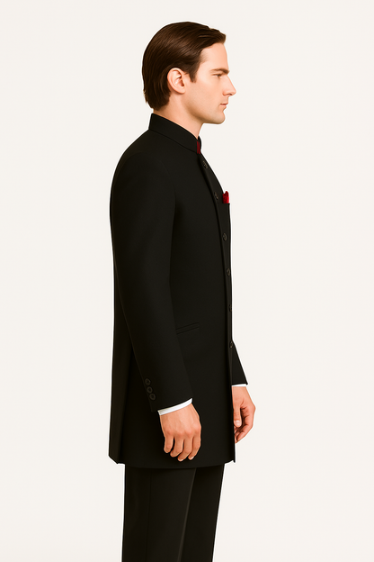 Men's Black Mandarin Collar Nehru Jacket - Image 2