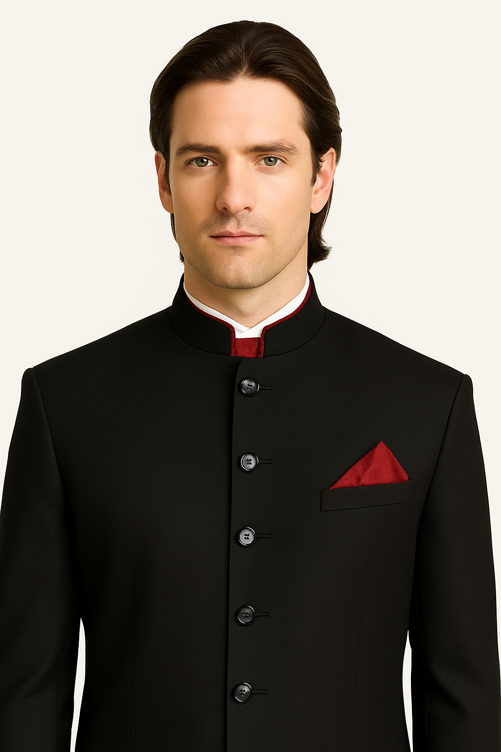 Men's Black Mandarin Collar Nehru Jacket - Image 5