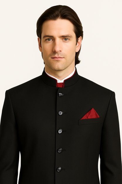 Men's Black Mandarin Collar Nehru Jacket - Image 5
