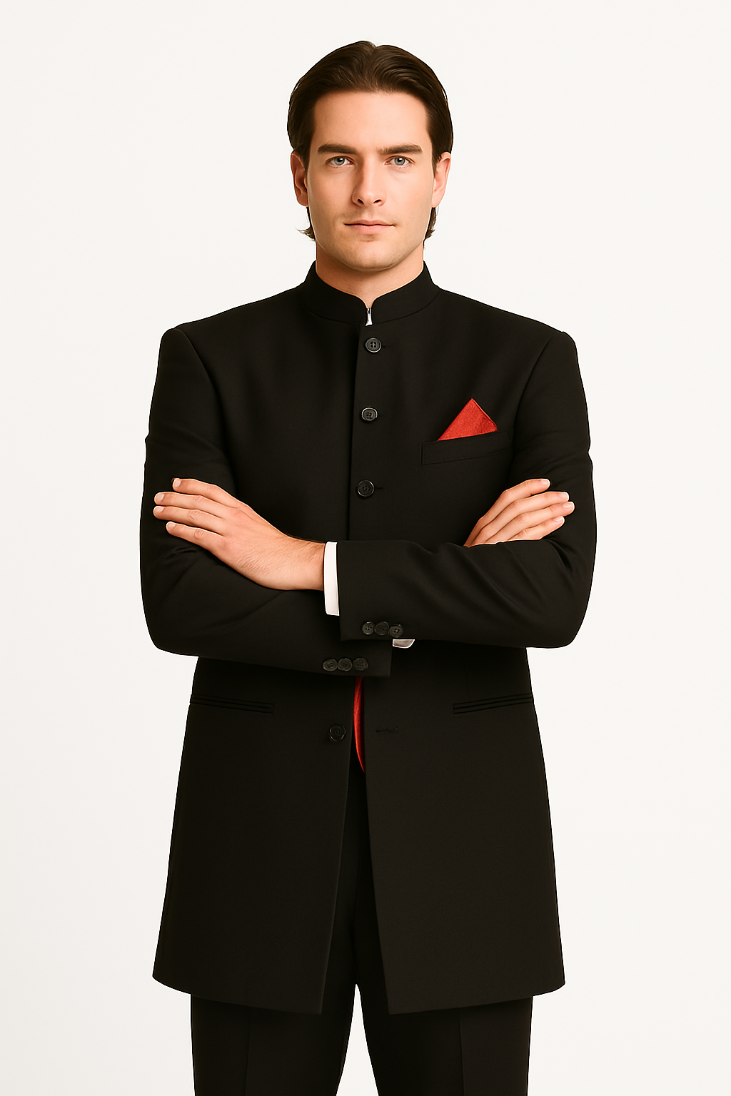 Men's Black Mandarin Collar Nehru Jacket - Image 7