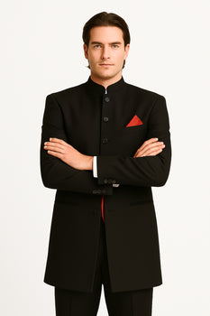 Men's Black Mandarin Collar Nehru Jacket - Image 7